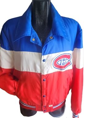 Vintage 80's Montreal Canadiens Red, White & Blue Retro Bomber Hockey Jacket